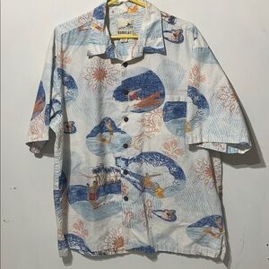 Kahala 1936 Hawaiian surfer beach print button down mens top 2XL